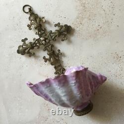 Ancien Bénitier Coquillage en Porcelaine BRIANCHON et Laiton NAPOLEON III XIXe