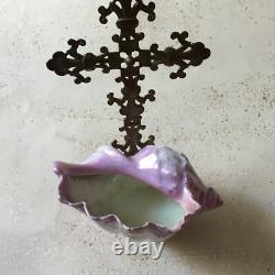 Ancien Bénitier Coquillage en Porcelaine BRIANCHON et Laiton NAPOLEON III XIXe