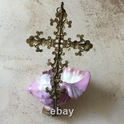 Ancien Bénitier Coquillage en Porcelaine BRIANCHON et Laiton NAPOLEON III XIXe