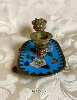 Ancien Bougeoir En Émaux Cloisonnés En Bronze Napoléon III XIX eme 13cm De Long