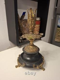 Ancien Bougeoir Tripode Patte de Lion en Marbre Bronze Doré Napoléon III XIX Eme