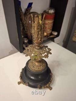 Ancien Bougeoir Tripode Patte de Lion en Marbre Bronze Doré Napoléon III XIX Eme