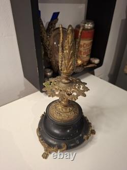 Ancien Bougeoir Tripode Patte de Lion en Marbre Bronze Doré Napoléon III XIX Eme