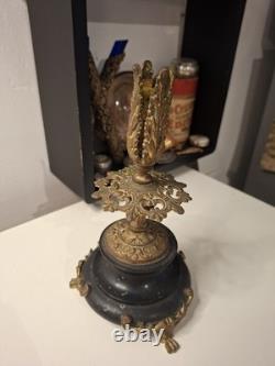 Ancien Bougeoir Tripode Patte de Lion en Marbre Bronze Doré Napoléon III XIX Eme