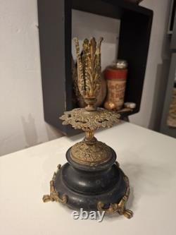 Ancien Bougeoir Tripode Patte de Lion en Marbre Bronze Doré Napoléon III XIX Eme