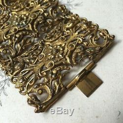 Ancien Bracelet Manchette Articulé Napoléon III Métal Doré XIXè Victorian Bangle