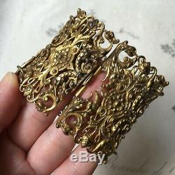 Ancien Bracelet Manchette Articulé Napoléon III Métal Doré XIXè Victorian Bangle