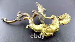 Ancien Bronze doré Déesse Feuille Acanthe XIXè Garniture Ornement meuble Ancien