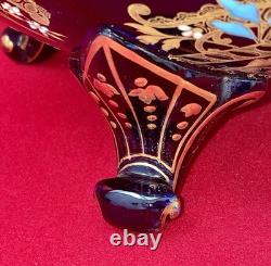 Ancien Cache-Pot Gien XIXe Faïence Bleu Cobalt Doré Napoléon III Restauré