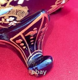 Ancien Cache-Pot Gien XIXe Faïence Bleu Cobalt Doré Napoléon III Restauré