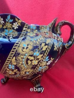 Ancien Cache-Pot Gien XIXe Faïence Bleu Cobalt Doré Napoléon III Restauré Ancien Cache-Pot Gien XIXe Faïence Bleu Cobalt Doré Napoléon III Restauré
