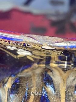 Ancien Cache-Pot Gien XIXe Faïence Bleu Cobalt Doré Napoléon III Restauré