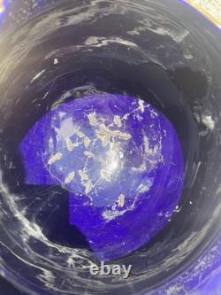 Ancien Cache-Pot Gien XIXe Faïence Bleu Cobalt Doré Napoléon III Restauré