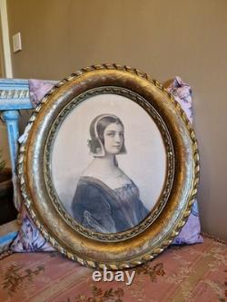 Ancien Cadre de forme ovale en bois et stuc doré d'époque Napoléon III XIX Ème S