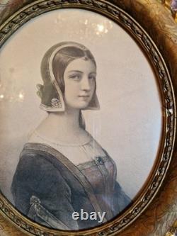 Ancien Cadre de forme ovale en bois et stuc doré d'époque Napoléon III XIX Ème S