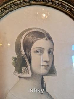 Ancien Cadre de forme ovale en bois et stuc doré d'époque Napoléon III XIX Ème S