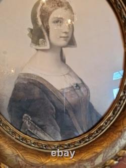 Ancien Cadre de forme ovale en bois et stuc doré d'époque Napoléon III XIX Ème S