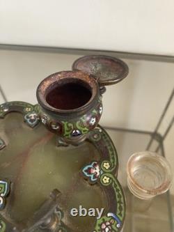 Ancien Encrier En Émail Champlevé XIXe