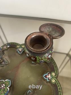 Ancien Encrier En Émail Champlevé XIXe