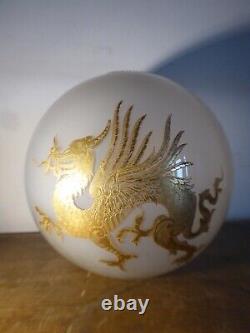 Ancien Globe Dragons Lampe A Petrole Huile XIX Siecle