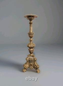 Ancien Pique Cierge en bronze Église, Autel XIX Bougeoir, baroque tripode