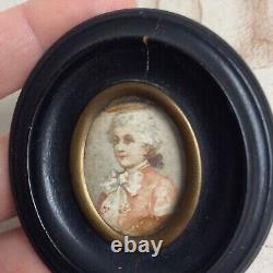 Ancien Portrait Miniature Aquarelle Cadre Bois Napoleon III XIXè