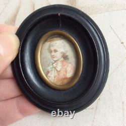 Ancien Portrait Miniature Aquarelle Cadre Bois Napoleon III XIXè