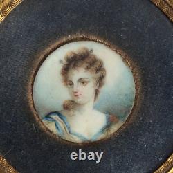 Ancien Portrait Miniature Jeune Femme Cadre Bois Napoleon III XIXè