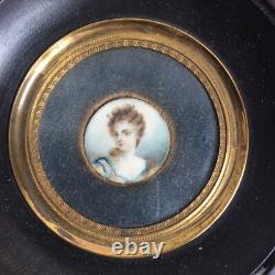 Ancien Portrait Miniature Jeune Femme Cadre Bois Napoleon III XIXè