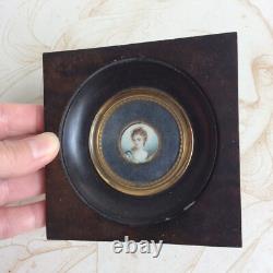 Ancien Portrait Miniature Jeune Femme Cadre Bois Napoleon III XIXè