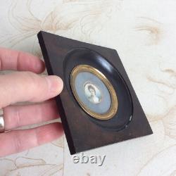 Ancien Portrait Miniature Jeune Femme Cadre Bois Napoleon III XIXè
