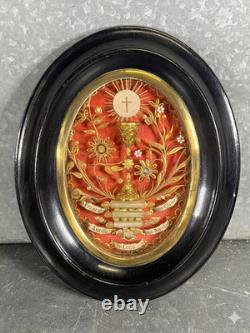 Ancien Reliquaire paperolles XIXe scellé. Verre bombé. XIXème Napoléon III