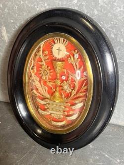 Ancien Reliquaire paperolles XIXe scellé. Verre bombé. XIXème Napoléon III