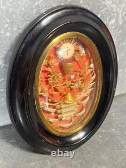 Ancien Reliquaire paperolles XIXe scellé. Verre bombé. XIXème Napoléon III