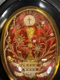 Ancien Reliquaire paperolles XIXe scellé. Verre bombé. XIXème Napoléon III