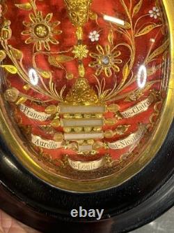 Ancien Reliquaire paperolles XIXe scellé. Verre bombé. XIXème Napoléon III