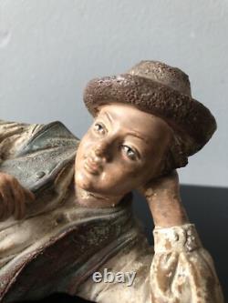 Ancien XIXe Napoléon III Statue Polychromie Terre Cuite Bernard BLOCH Personnage