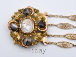 Ancien bracelet camée agate et pomponne XIX ème siècle Napoléon III