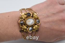 Ancien bracelet camée agate et pomponne XIX ème siècle Napoléon III