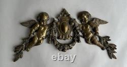 Ancien bronze doré garniture de meuble Napoléon III ange chérubin signé Noël XIX