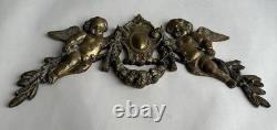 Ancien bronze doré garniture de meuble Napoléon III ange chérubin signé Noël XIX