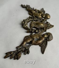 Ancien bronze doré garniture de meuble Napoléon III ange chérubin signé Noël XIX