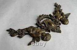 Ancien bronze doré garniture de meuble Napoléon III ange chérubin signé Noël XIX