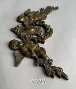 Ancien bronze doré garniture de meuble Napoléon III ange chérubin signé Noël XIX