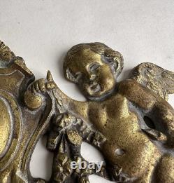 Ancien bronze doré garniture de meuble Napoléon III ange chérubin signé Noël XIX