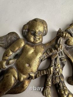 Ancien bronze doré garniture de meuble Napoléon III ange chérubin signé Noël XIX