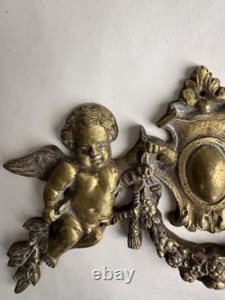 Ancien bronze doré garniture de meuble Napoléon III ange chérubin signé Noël XIX