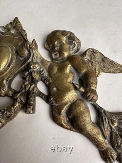 Ancien bronze doré garniture de meuble Napoléon III ange chérubin signé Noël XIX