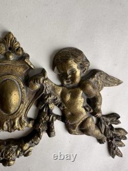 Ancien bronze doré garniture de meuble Napoléon III ange chérubin signé Noël XIX