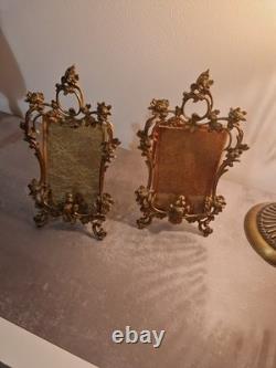 Ancien cadre en bronze a poser fin XIX Napoleon III décor rocaille fleurs